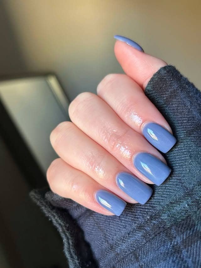 19. Dusty Blue Square Dip Powder Nails - dip powder nail ideas