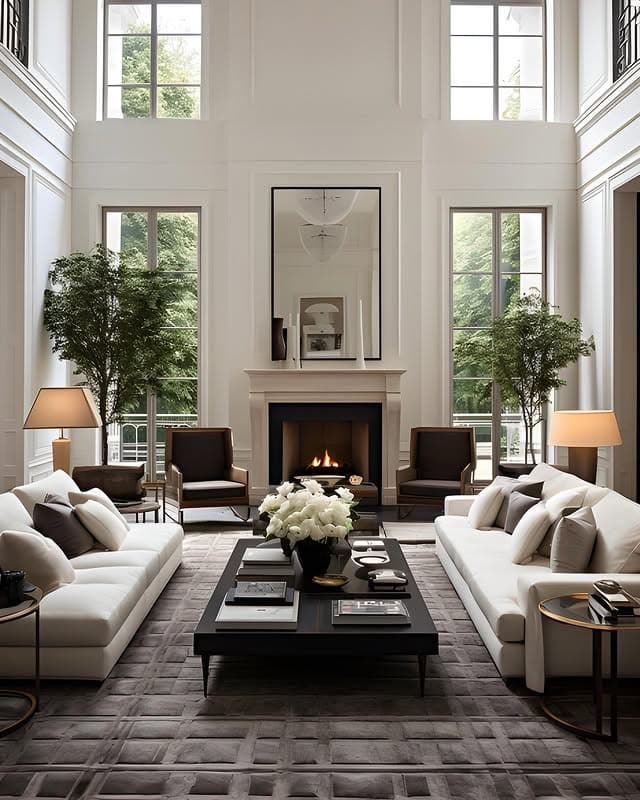 11. Ivory, Charcoal and Espresso Grand Long Living Room Idea - long living room ideas