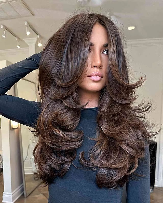 3. Rich Mocha Brown Voluminous Layers - Long Hairstyles for Women