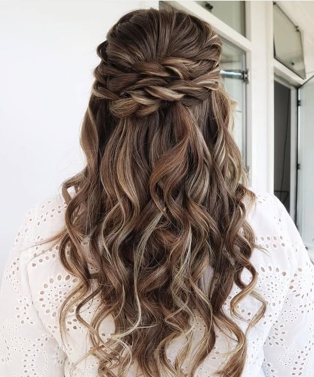 10. Dimensional Brown Braided Half-Up Curls - Long Hairstyles for Women