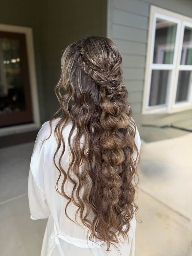 16. Ash Brown Braided Half-Up Waves - Long Hairstyles for Women