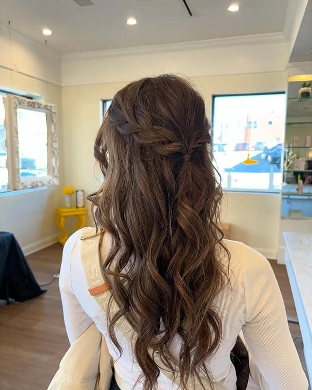 17. Chocolate Brown Twisted Half-Up Waves - Long Hairstyles for Women