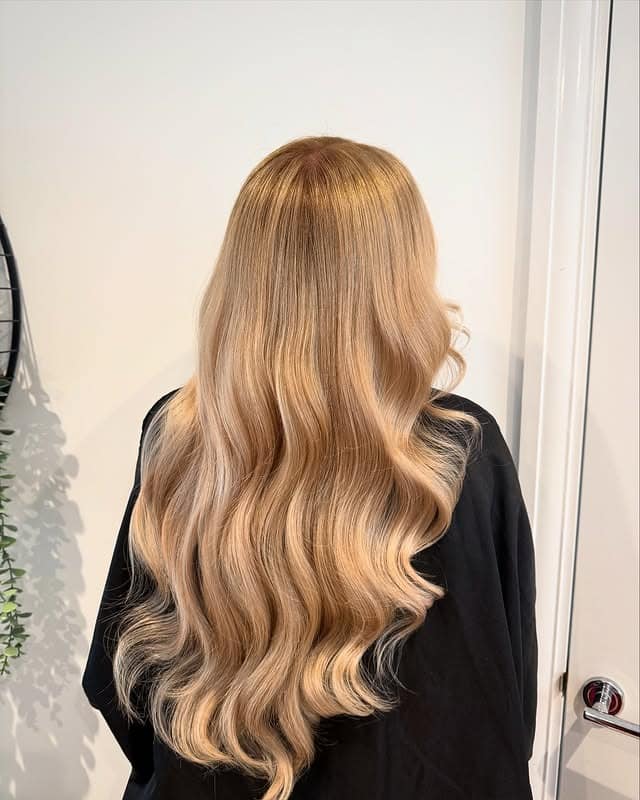 10. Glossy Honey Blonde Waves with Champagne Highlights - Honey Blonde Hair with Highlights