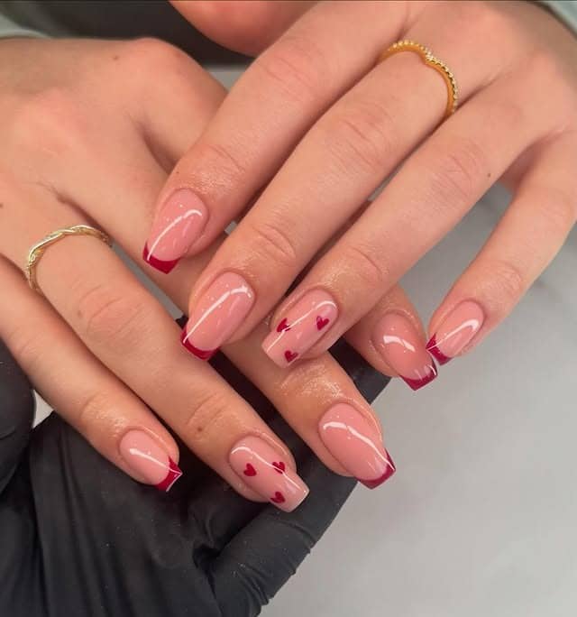 17. Blush Pink Square Nails with Burgundy French Tips - february nail ideas
