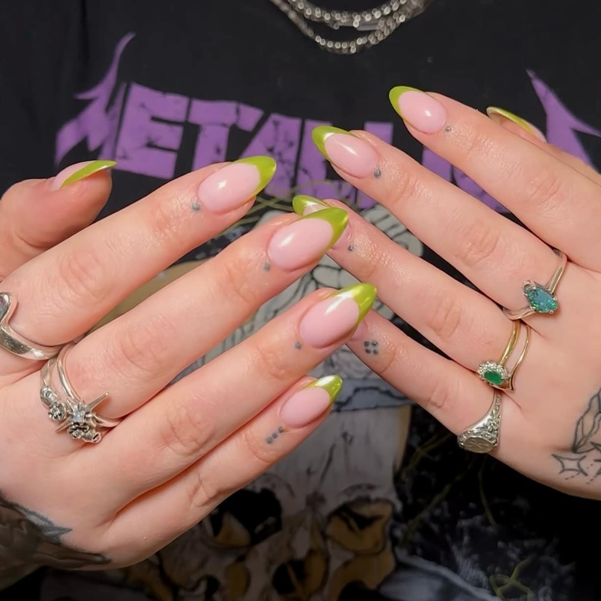 1. Lime Green French Almond Nails - lime green nail ideas