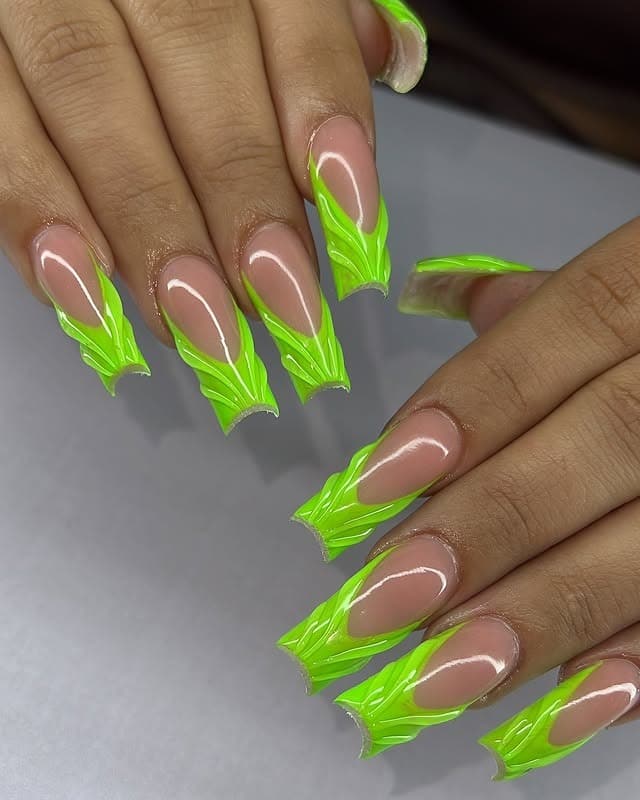 8. Neon Lime Green Sculpted Square Nails - lime green nail ideas
