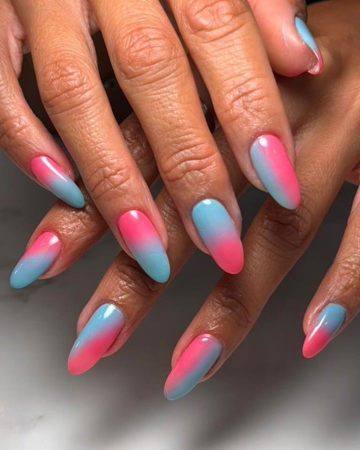 2. Pink and Baby Blue Ombre Almond Nails - pink and blue nail ideas