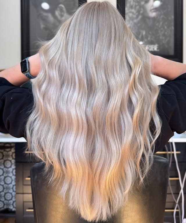 5. Smoky Platinum Blonde with Extra-Long Waves - Platinum Blonde Hair