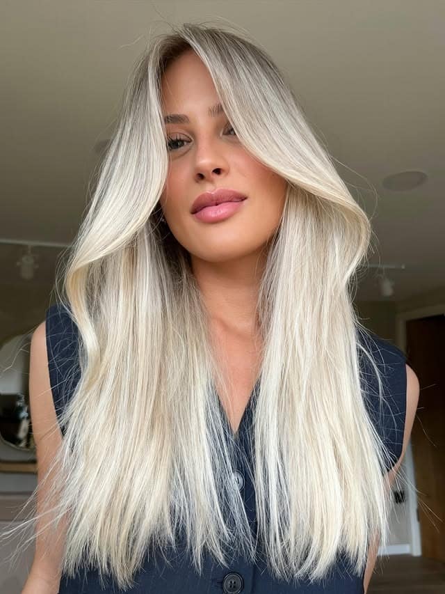 16. Creamy Platinum Blonde with Sleek Face-Framing Layers - Platinum Blonde Hair