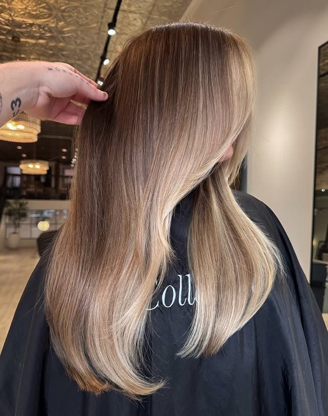 2. Sleek Dark Blonde with Champagne Highlights - Dark Blonde Hair Color with Highlights