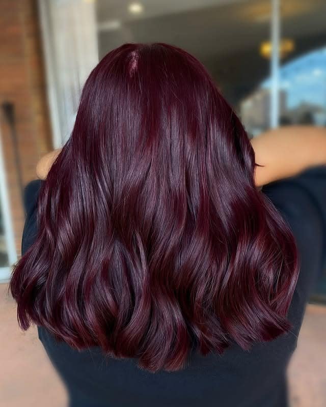 2. Glossy Burgundy Cherry Cola Lob - Cherry Cola Hair Color