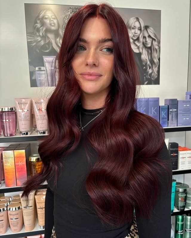 3. Long Cherry Cola Hair with Glam Waves - Cherry Cola Hair Color