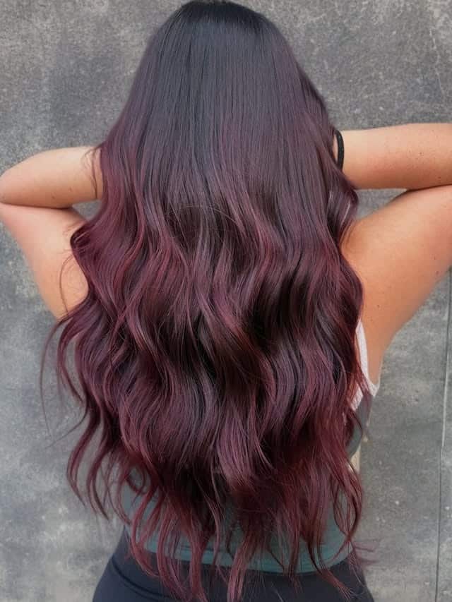 6. Black Cherry Cola Hair with Tousled Waves - Cherry Cola Hair Color