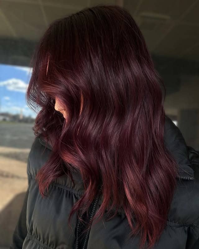 8. Dark Cherry Cola Bob with Loose Waves - Cherry Cola Hair Color