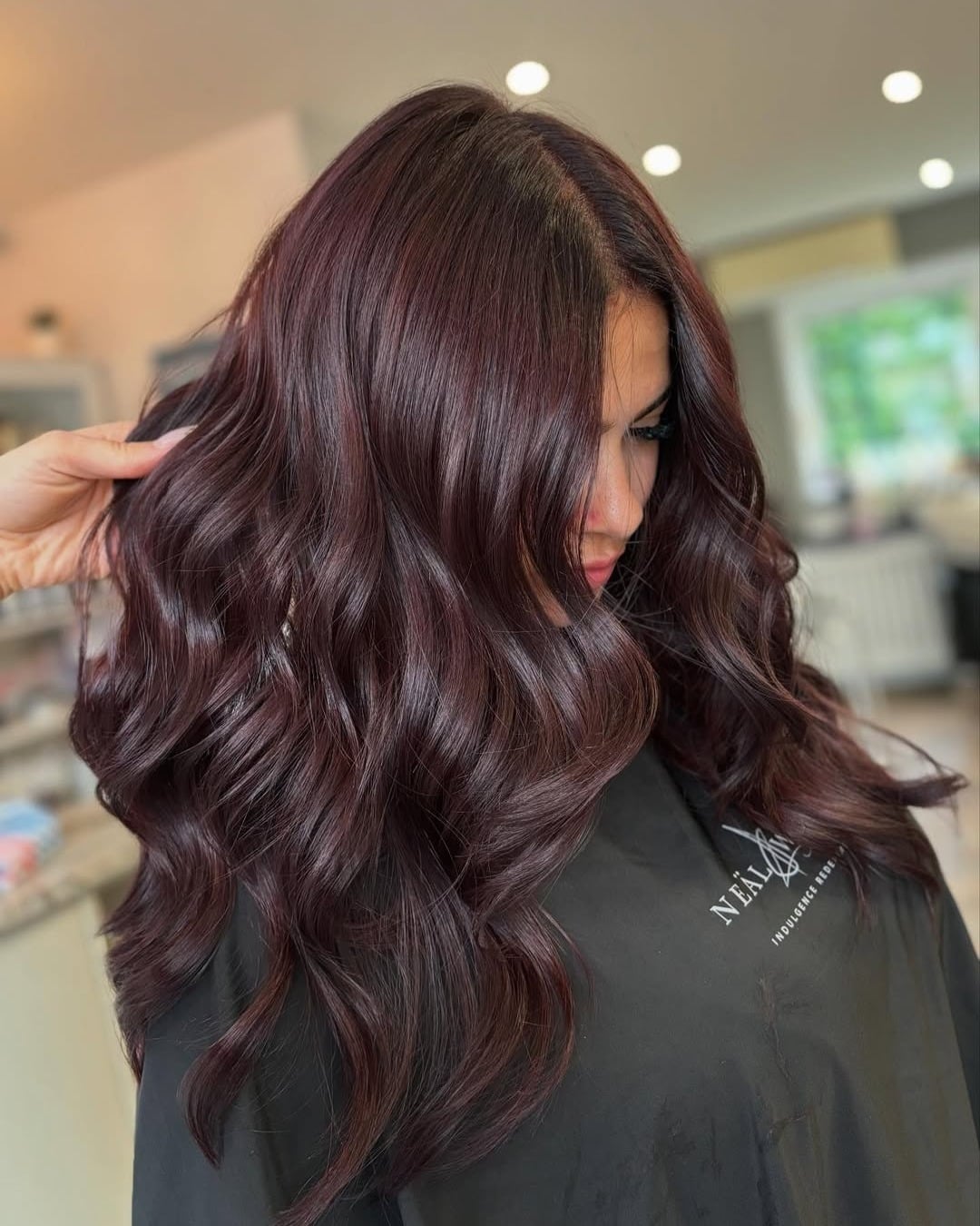 9. Chocolate Cherry Cola Hair with Glossy Waves - Cherry Cola Hair Color