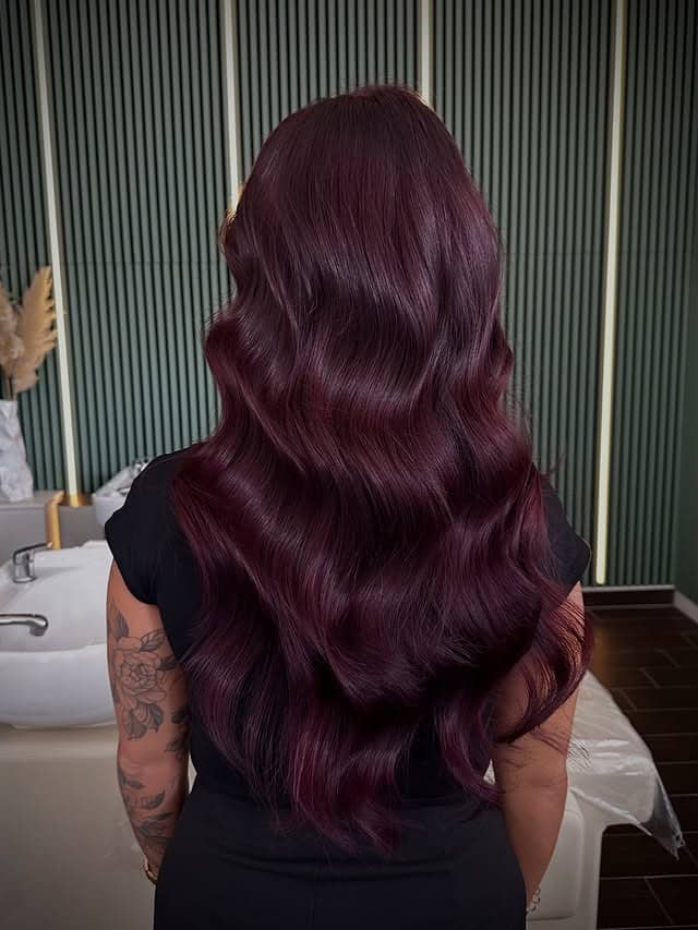 11. Deep Cherry Cola Hair with Hollywood Waves - Cherry Cola Hair Color