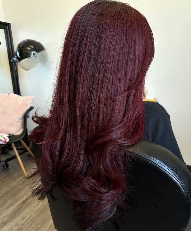 14. Burgundy Cherry Cola Hair with Flipped Layers - Cherry Cola Hair Color
