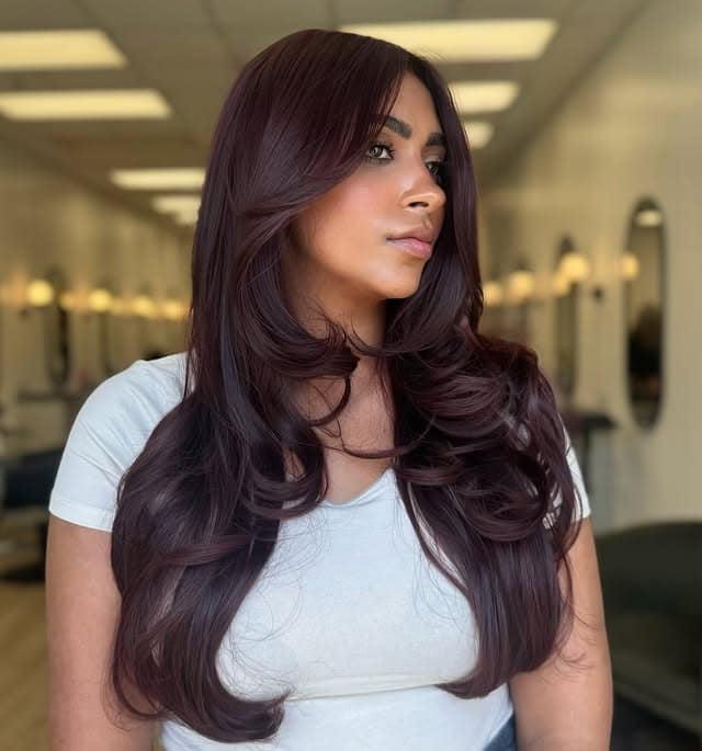 16. Chocolate Cherry Cola Hair with Butterfly Layers - Cherry Cola Hair Color
