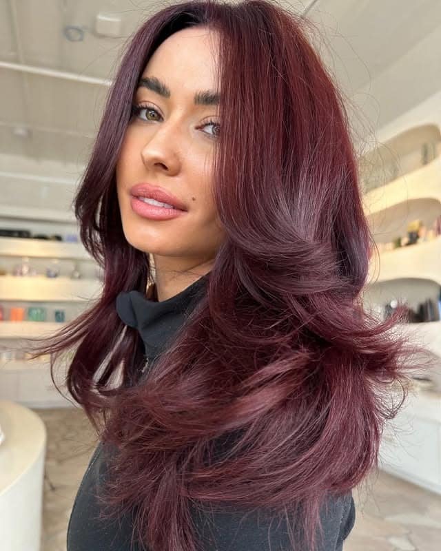 18. Bright Cherry Cola Hair with Airy Layers - Cherry Cola Hair Color