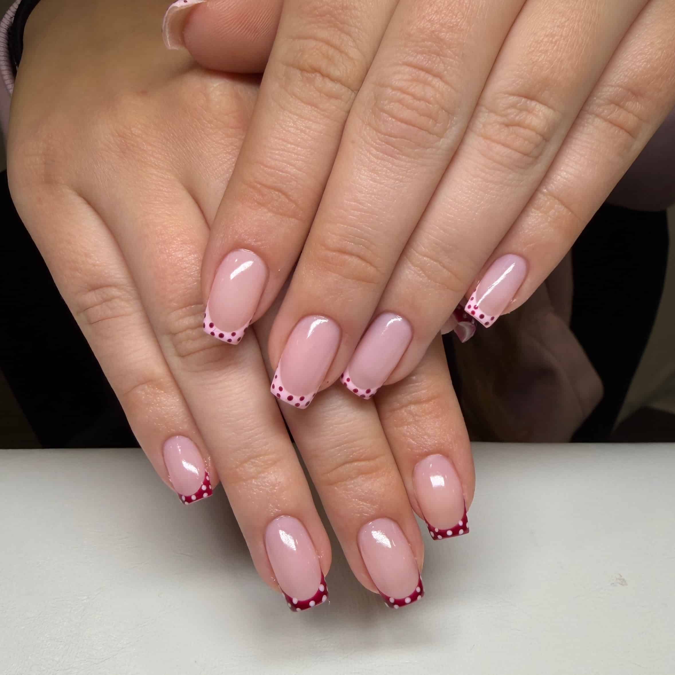 3. Pink Polka Dot French Square Nails - simple summer nail ideas