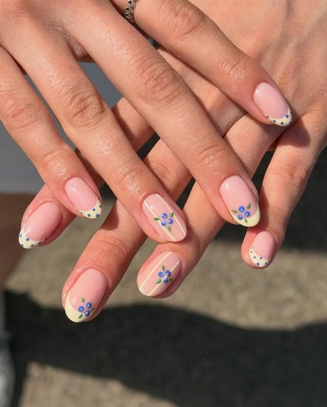 6. Pastel Yellow Blueberry French Nails - simple summer nail ideas