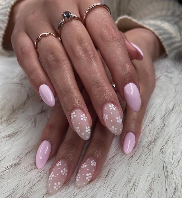 8. Blush Pink White Dot Almond Nails - simple summer nail ideas
