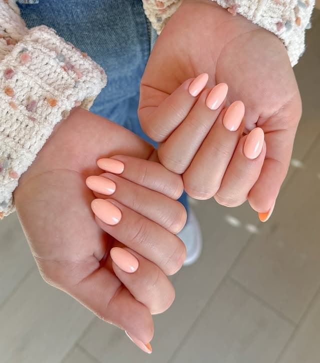 16. Peach Pink Solid Almond Nails - simple summer nail ideas
