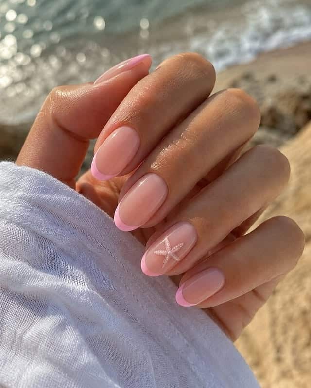 21. Pink French Starfish Oval Nails - simple summer nail ideas