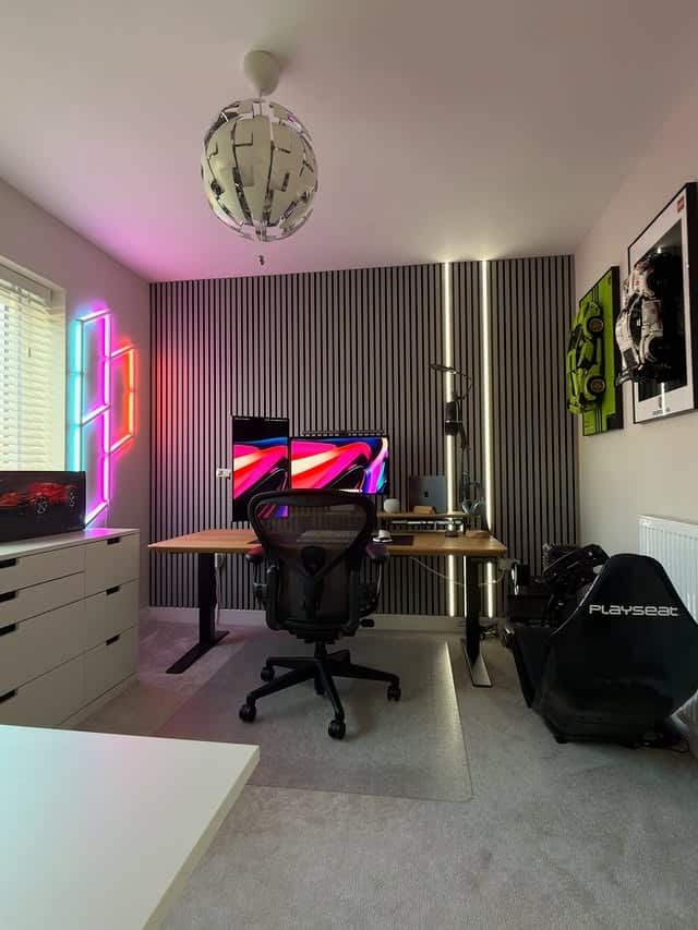 2. Black, White and Neon Gaming Office Idea - gaming office ideas