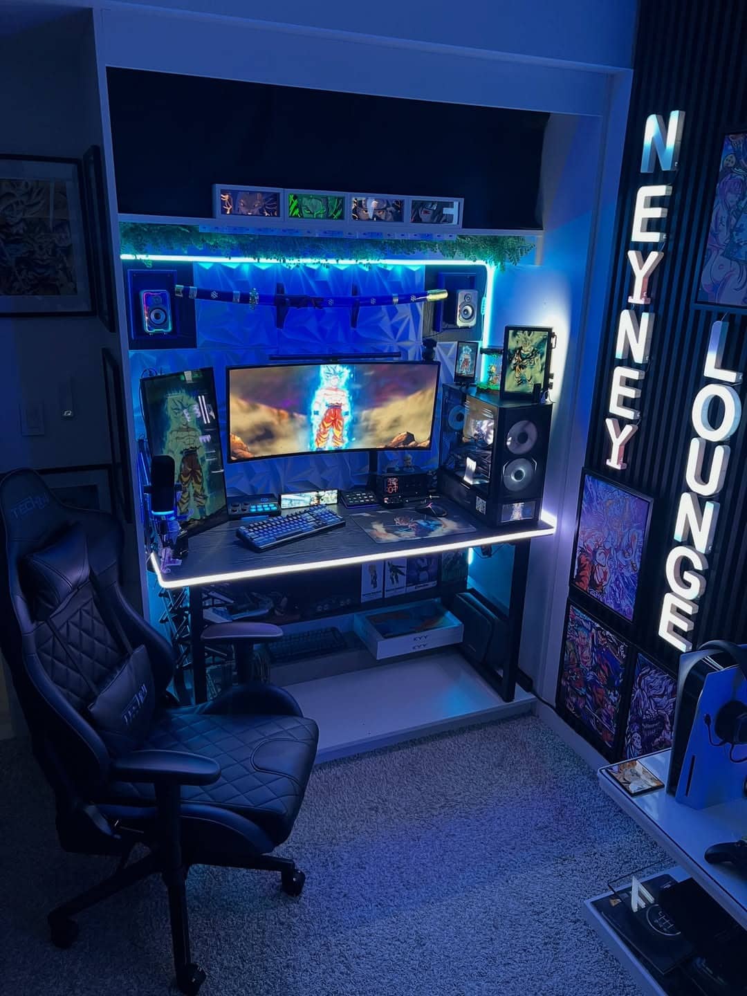 5. Black and Electric Blue Gaming Office Idea - gaming office ideas