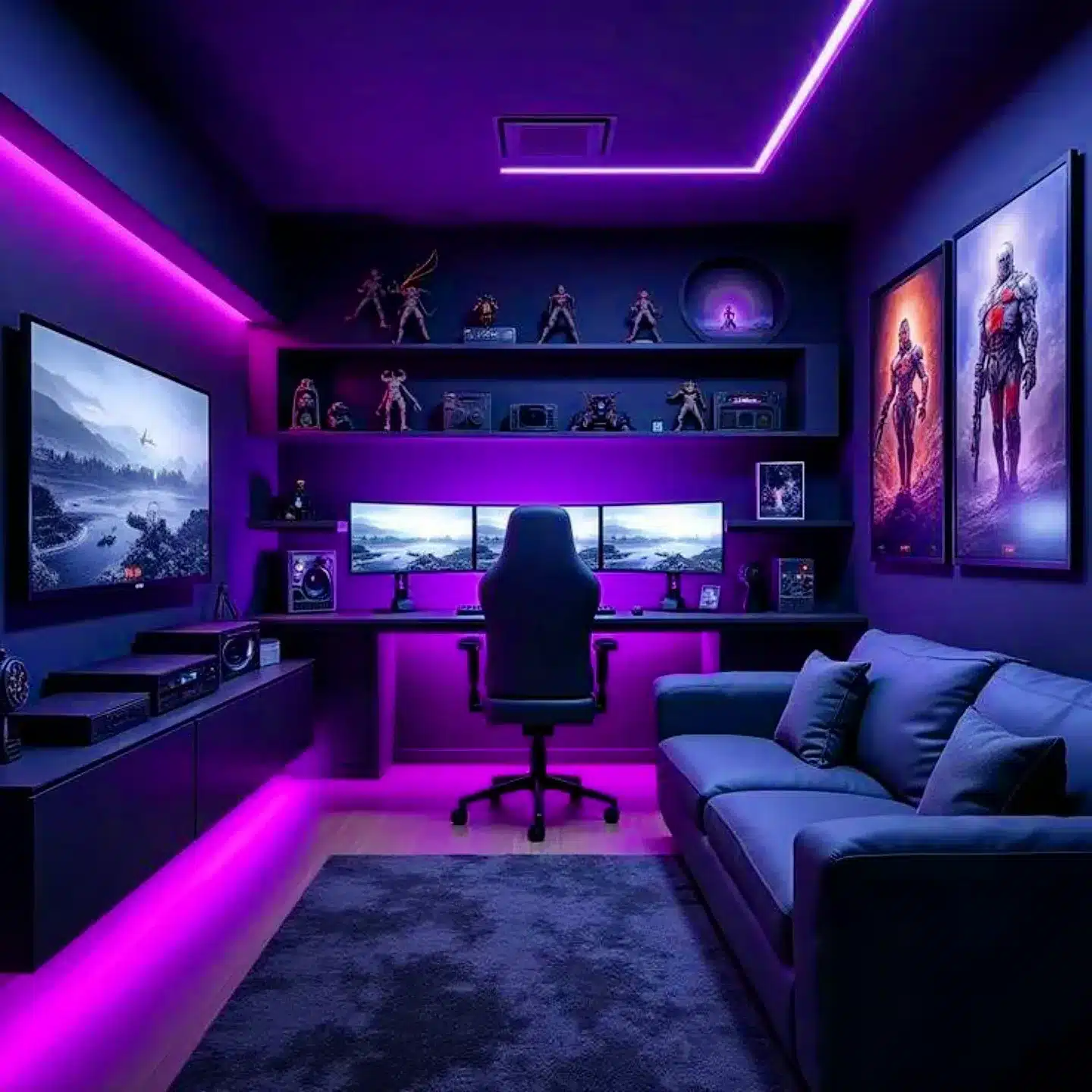 17. Navy Blue and Magenta Gaming Office Idea - gaming office ideas