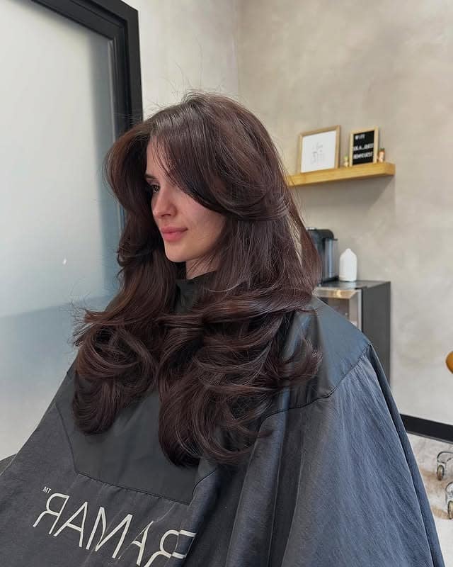 20. Deep Chocolate Brunette Butterfly Cut - Old Money Hair