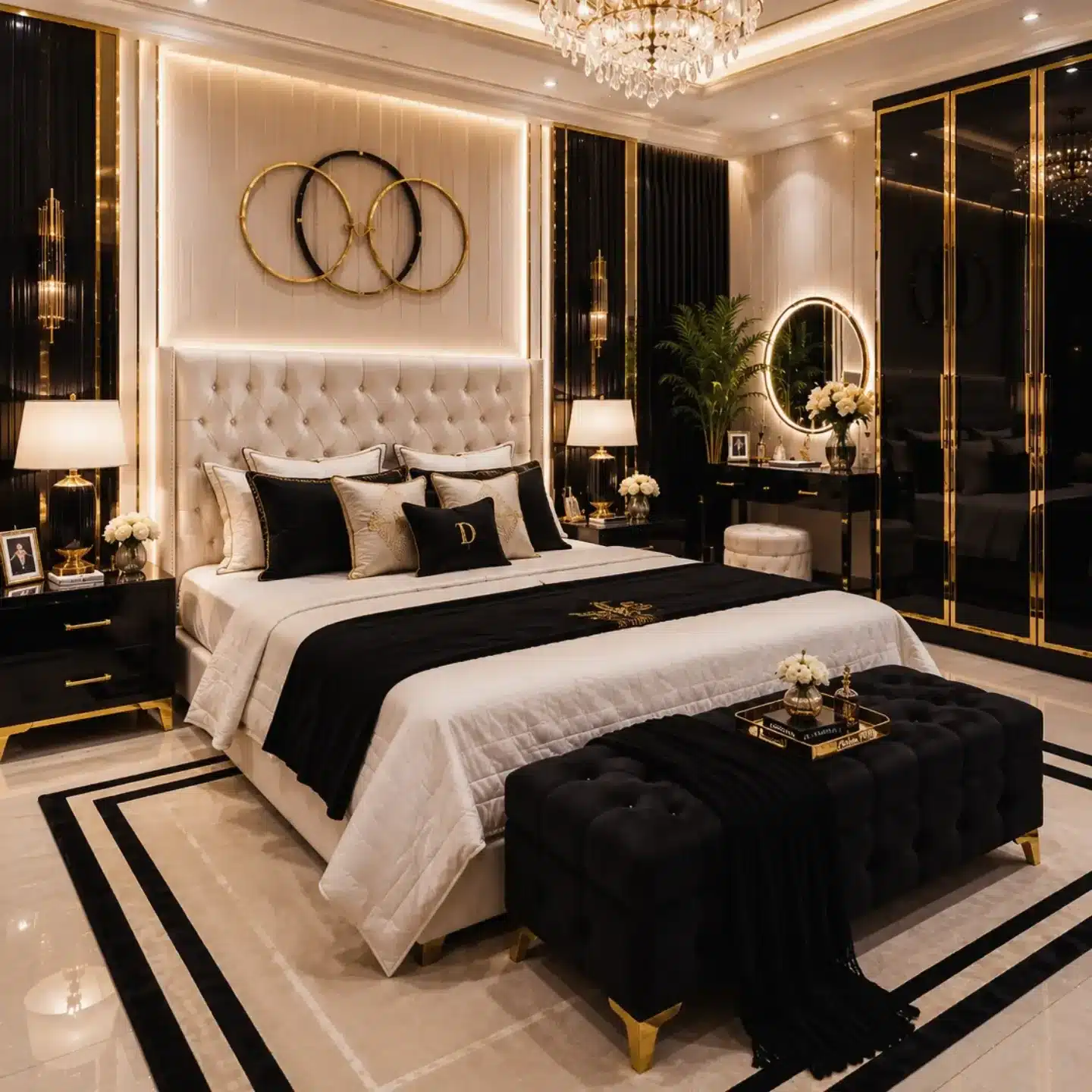 6. Glam Black, White and Gold Bedroom Idea - black, white and gold bedroom ideas