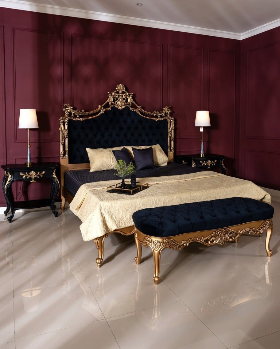 17. Royal Black, Cream and Gold Bedroom Idea - black, white and gold bedroom ideas