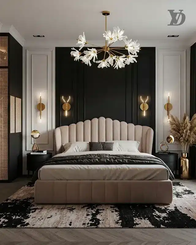 19. Contemporary Black, Cream and Gold Bedroom Idea - black, white and gold bedroom ideas