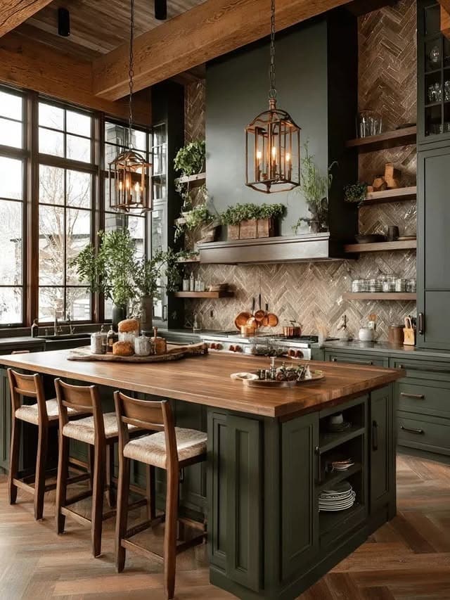 1. Olive Green and Warm Wood Western Kitchen Idea - western kitchen ideas
