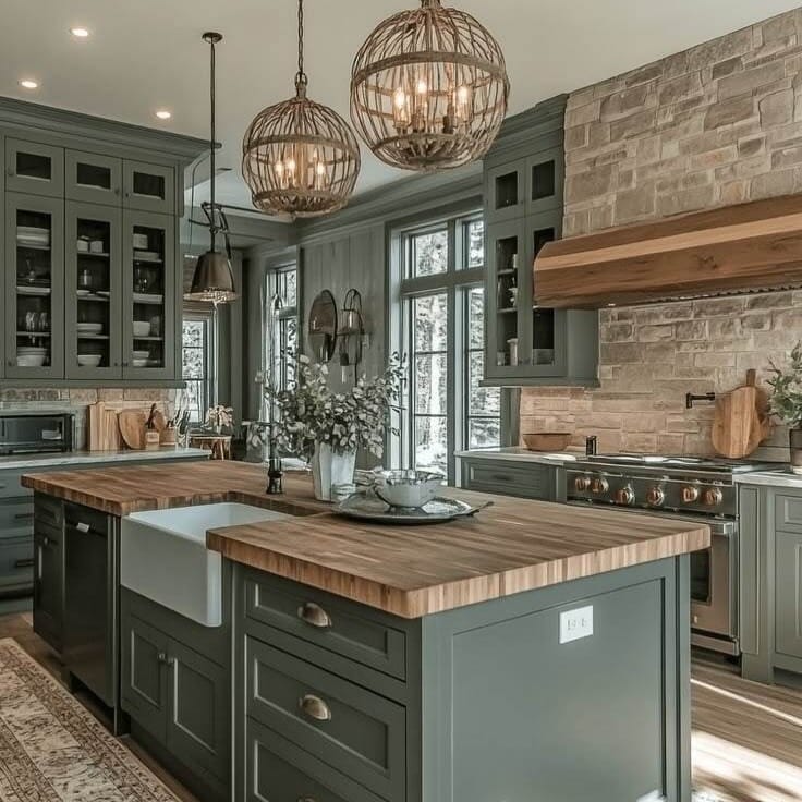 7. Sage Green and Butcher Block Western Kitchen Idea - western kitchen ideas