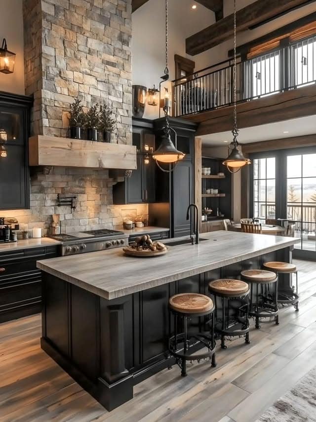 11. Charcoal Black and Stone Western Kitchen Idea - western kitchen ideas
