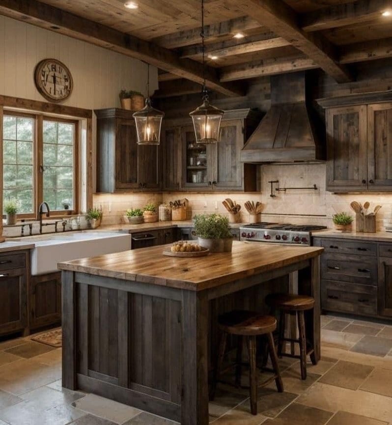 20. Weathered Brown and Warm Gray Western Kitchen Idea - western kitchen ideas
