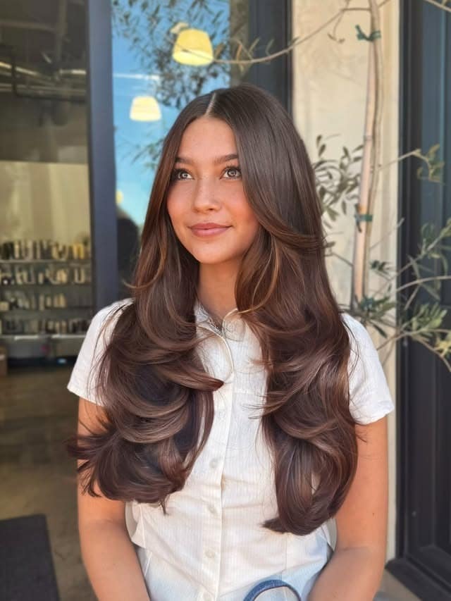 3. Rich Chocolate Brown Butterfly Cut with Sweeping Layers - Face-Framing Haircuts