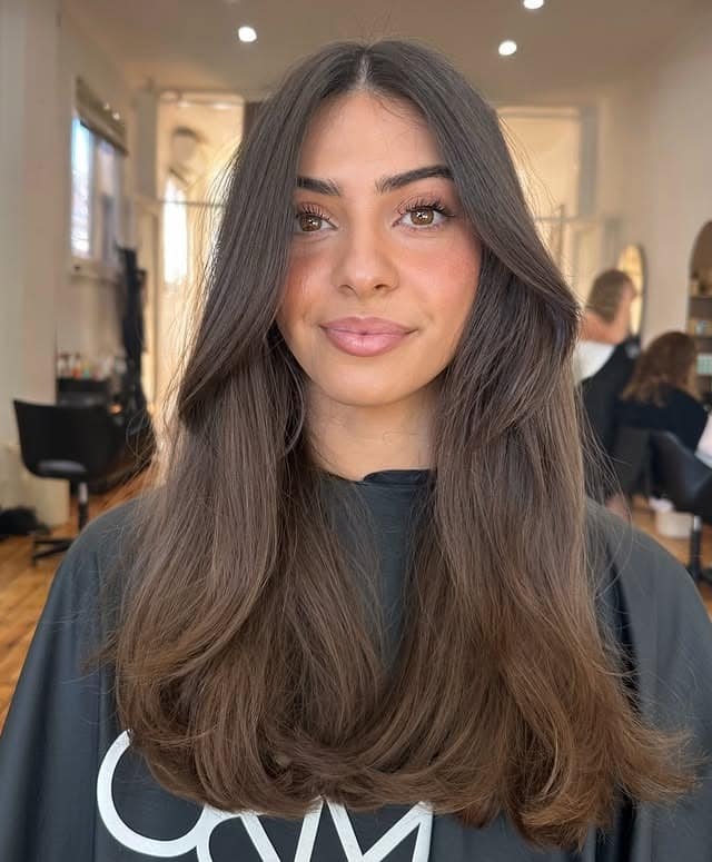8. Mushroom Brown Long Layers with Subtle Face-Framing Pieces - Face-Framing Haircuts