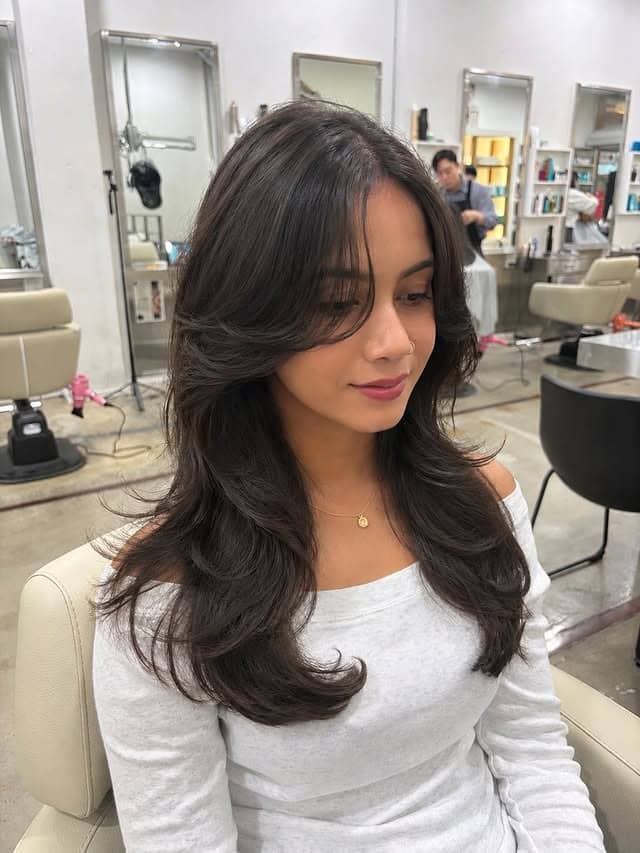 16. Deep Chocolate Brown Butterfly Cut with Soft Curtain Fringe - Face-Framing Haircuts
