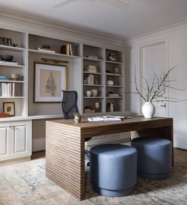 7. Contemporary White and Walnut Office Decor Idea - office decor ideas