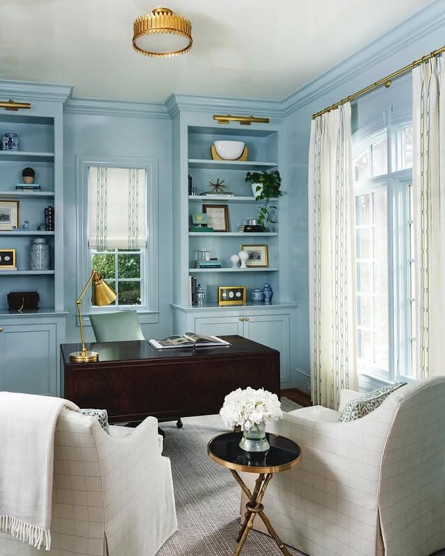 9. Charming Light Blue and White Office Decor Idea - office decor ideas