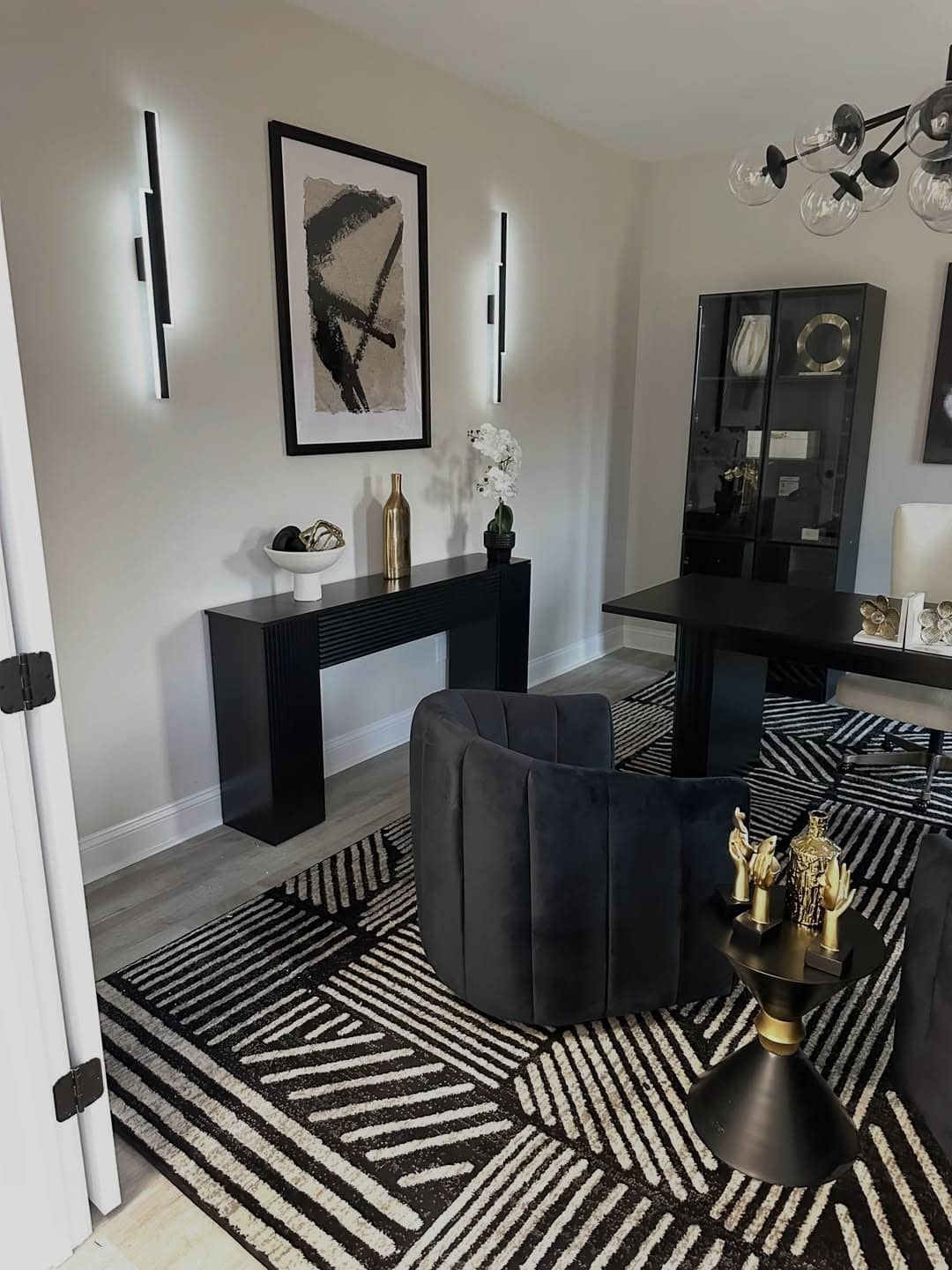 10. Glamorous Black and White Office Decor Idea with Gold Accents - office decor ideas