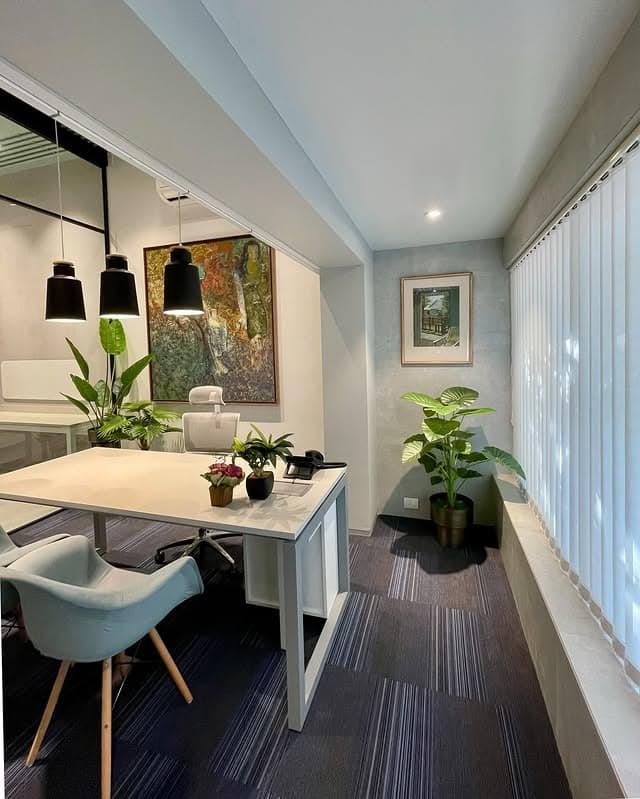 19. Modern White and Gray Office Decor Idea with Black Accents - office decor ideas