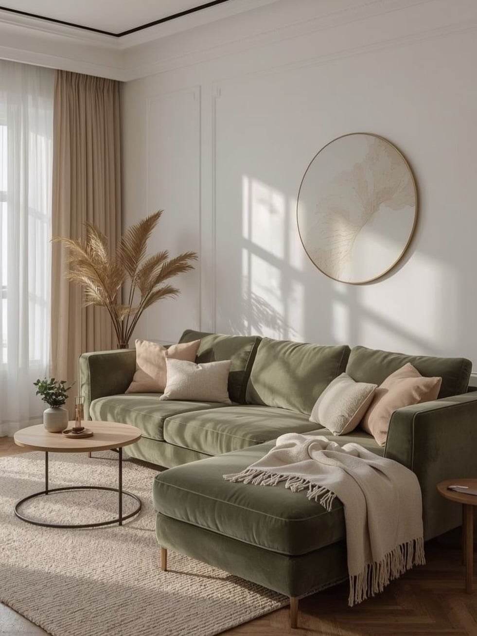 7. Sage Green and Warm Beige Comfy Living Room Idea - comfy living room ideas