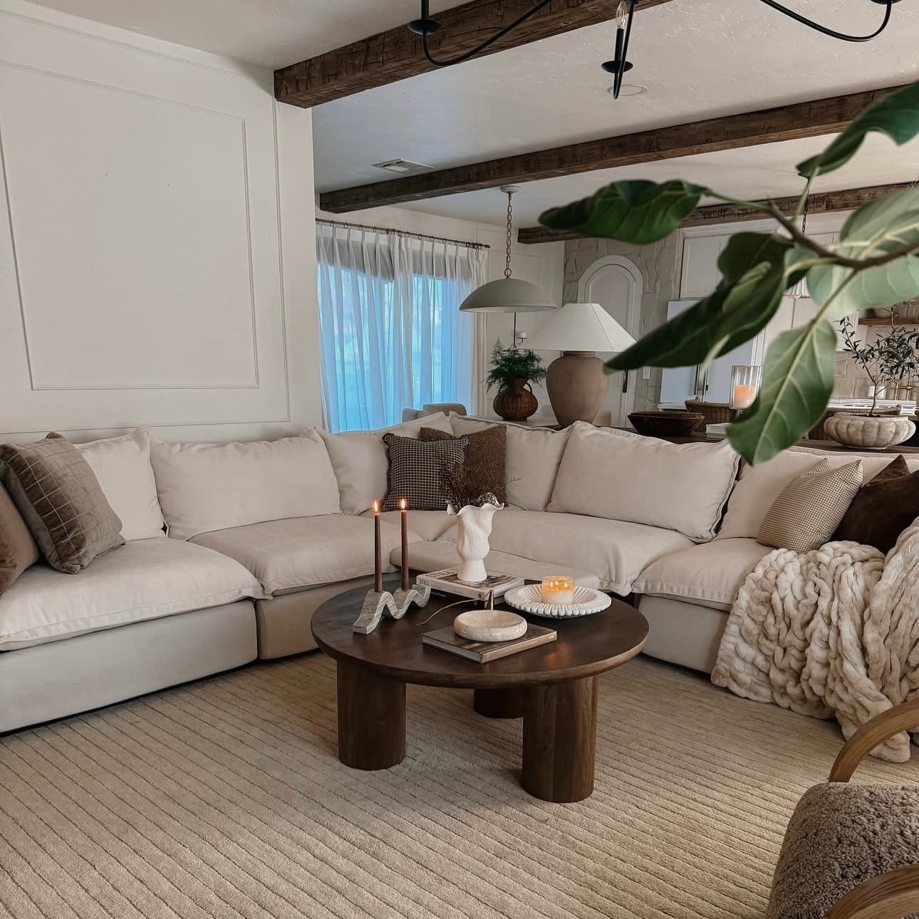 11. Rustic Cream and Dark Walnut Comfy Living Room Idea - comfy living room ideas