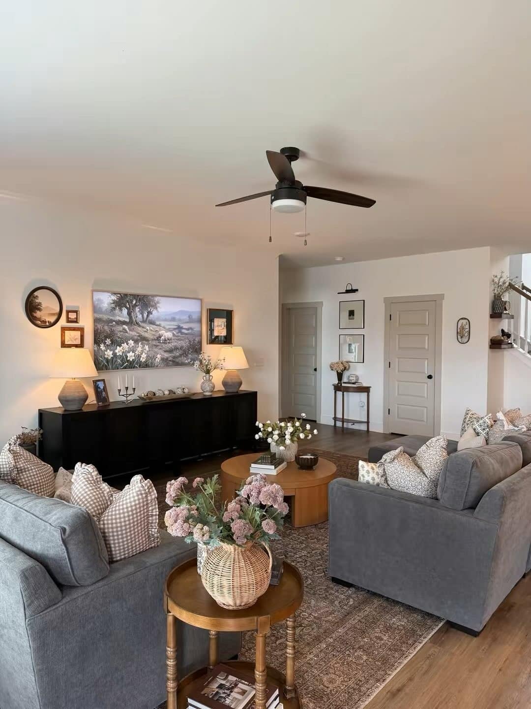 13. Cozy Slate Gray and Warm Oak Living Room Idea - comfy living room ideas
