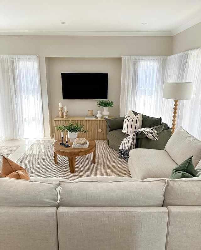 14. Fresh Ivory and Olive Green Comfy Living Room Idea - comfy living room ideas